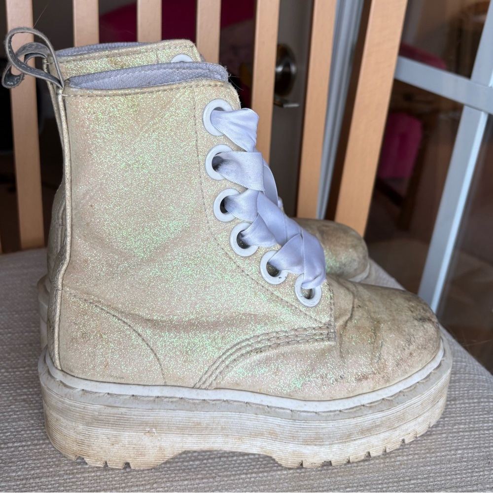 White glitter platform dr marten